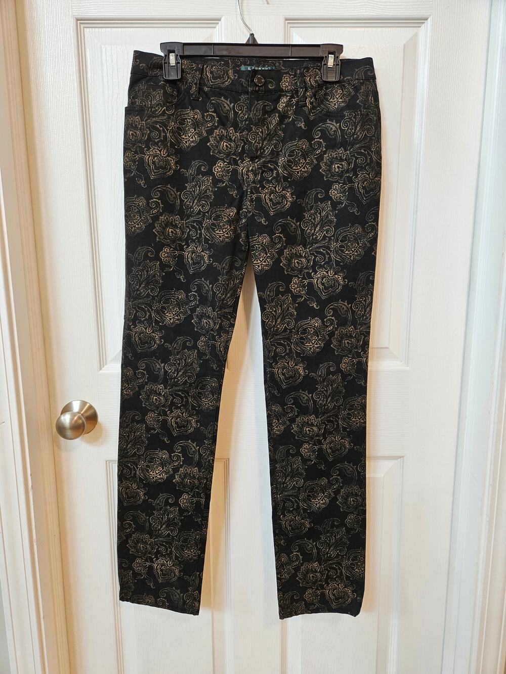 Lauren Ralph Lauren Women's Black Brown Paisley Print Jeans Size 8